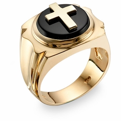 14K GOLD BLACK ONYX CROSS RING FOR MEN