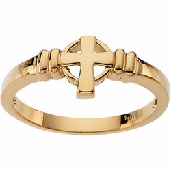 14k Yellow Gold Cross Ring - Christian Jewelry
