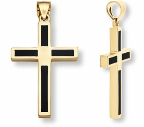 14K GOLD ONYX CROSS PENDANT - 1x3/4