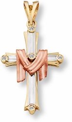 14K Tri-Color Gold Resurrection Cross Pendant