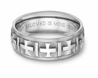 Ancient Cross Bible Verse Wedding Band Ring - 14k White Gold