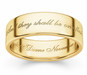And They Shall Be One Flesh Bible Verse Wedding Ring in 14K Yellow Gold