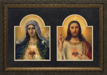 Antique Sacred and Immaculate Hearts (Matted Together) - 2 Framed Options