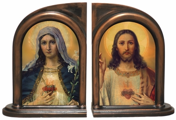 Antique Sacred Heart & Immaculate Heart Bookends
