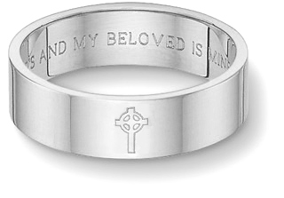 Celtic Cross Bible Verse Wedding Band Ring - White Gold