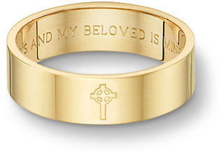 Celtic Cross Bible Verse Wedding Band Ring - Yellow Gold