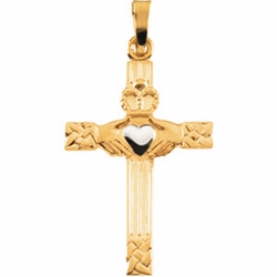 Claddagh Cross Pendant - Two Tone Gold