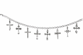 CROSS DANGLE CHARM BRACELET, STERLING SILVER