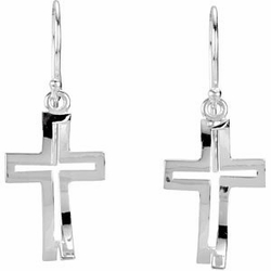 Cross Fish 14k White Gold Earrings
