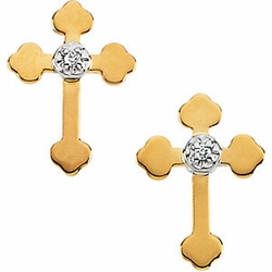 Diamond Cross Earrings 14k Gold