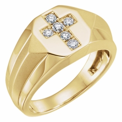1/3 Carat Diamond Cross Ring, 14K Yellow Gold
