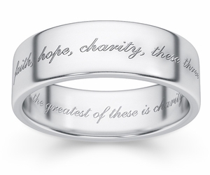 Faith, Hope, Charity Bible Verse Wedding Band - White Gold