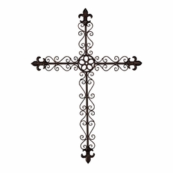 Fleur De Lis Bronze Metal Wall Cross - Christian Home & Wall Decor