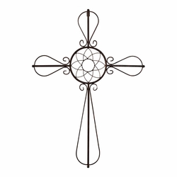 Floral Center Bronze Metal Wall Cross - Christian Home & Wall Decor