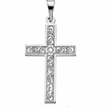Floral Cross Pendant in 14K White Gold