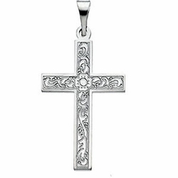 Floral Cross Pendant in 14K White Gold