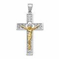 Floral Crucifix Pendant for Men in 14k Two Tone Gold - 2" x 1.06"