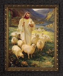 Good Shepherd by Warner Sallman - Dark Ornate Framed Art