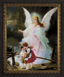 Guardian Angel on the Perilous Bridge(Ornate Dark Frame) - 4 Framed Options