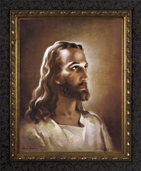Head of Christ by Warner Sallman - Ornate Dark Framed Art - 3 Sizes Available