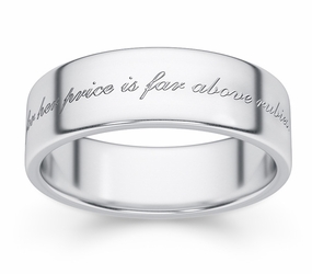 Her Price Is Far Above Rubies Bible Verse Wedding Band - Sterling Silver
