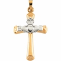 Hollow Claddagh Cross Pendant - Two Tone Gold