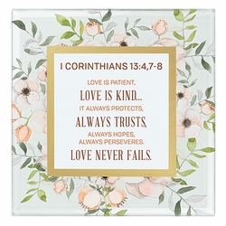 I Corinthians 13:4, 7-8 Framed Tabletop Christian Home Decor
