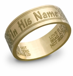 In His Name Bible Verse Ring - 14k Yellow Gold