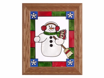 Jovial Snowman Christmas Stained Glass Art