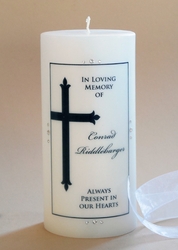 LARGE FINIAL CROSS CHRISTIAN MEMORIAL CANDLE