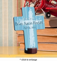 Light Of God - Blue Personalized Baptismal Cross