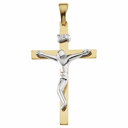MODERN DESIGN CRUCIFIX PENDANT IN 14K TWO-TONE GOLD - 1 1/8" x 3/4"