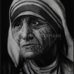 Mother Teresa Charcoal Portrait by Mark Seamans