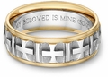 Ancient Cross Bible Verse Wedding Band Ring - Two Tone 14k Gold