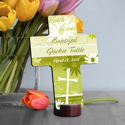 Personalized Baptismal Faith & Flowers Cross