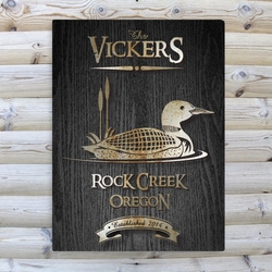 Personalized Loon Black Wood-Grain Cabin Canvas 