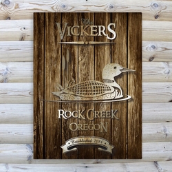 Personalized Loon Rustic Wood Cabin Canvas 