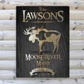 Personalized Moose Black Wood-Grain Cabin Canvas 