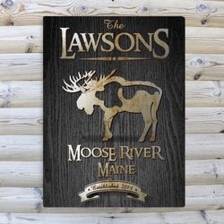 Personalized Moose Black Wood-Grain Cabin Canvas 