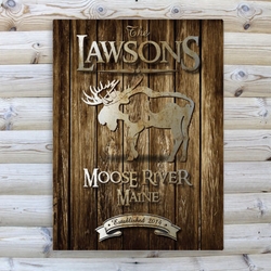 Personalized Moose Rustic Wood Cabin Canvas 