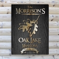 Personalized Oak Leaf Black Wood-Grain Cabin Canvas 