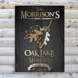 Personalized Oak Leaf Black Wood-Grain Cabin Canvas 