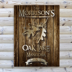Personalized Oak Leaf Rustic Wood Cabin Canvas 