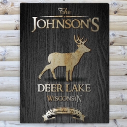 Personalized Stag Black Wood-Grain Cabin Canvas 