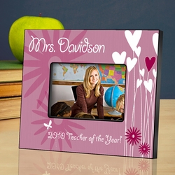 Personalized Teacher Picture Frame - Hearts and Flowers
