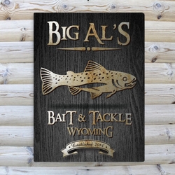 Personalized Trout Black Wood-Grain Cabin Canvas 