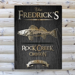 Personalized Walleye Black Wood-Grain Cabin Canvas 