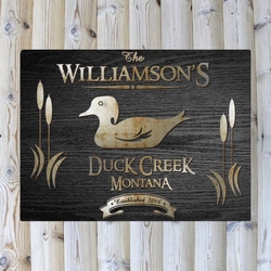 Personalized Wood Duck Black Wood-Grain Cabin Canvas 