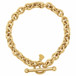 ROLO TOGGLE BRACELET WITH SMALL HEART CHARM, 14K GOLD