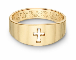The Romanesque Cut Out Christian Cross Bible Verse Ring 14k Yellow Gold 